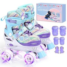 Sportneer Kids Roller Skates: 4 Size Adjustable Quad Skates with Light Up Wheels