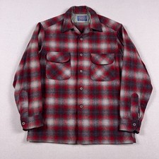 Vtg Pendleton Board Shirt Mens Medium Shadow Plaid Loop Flap Pockets 60s USA