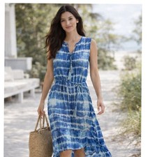 Beachlunchlounge Blue Tie Dye Sleeveless Midi Dress with Tassels Womens Medium