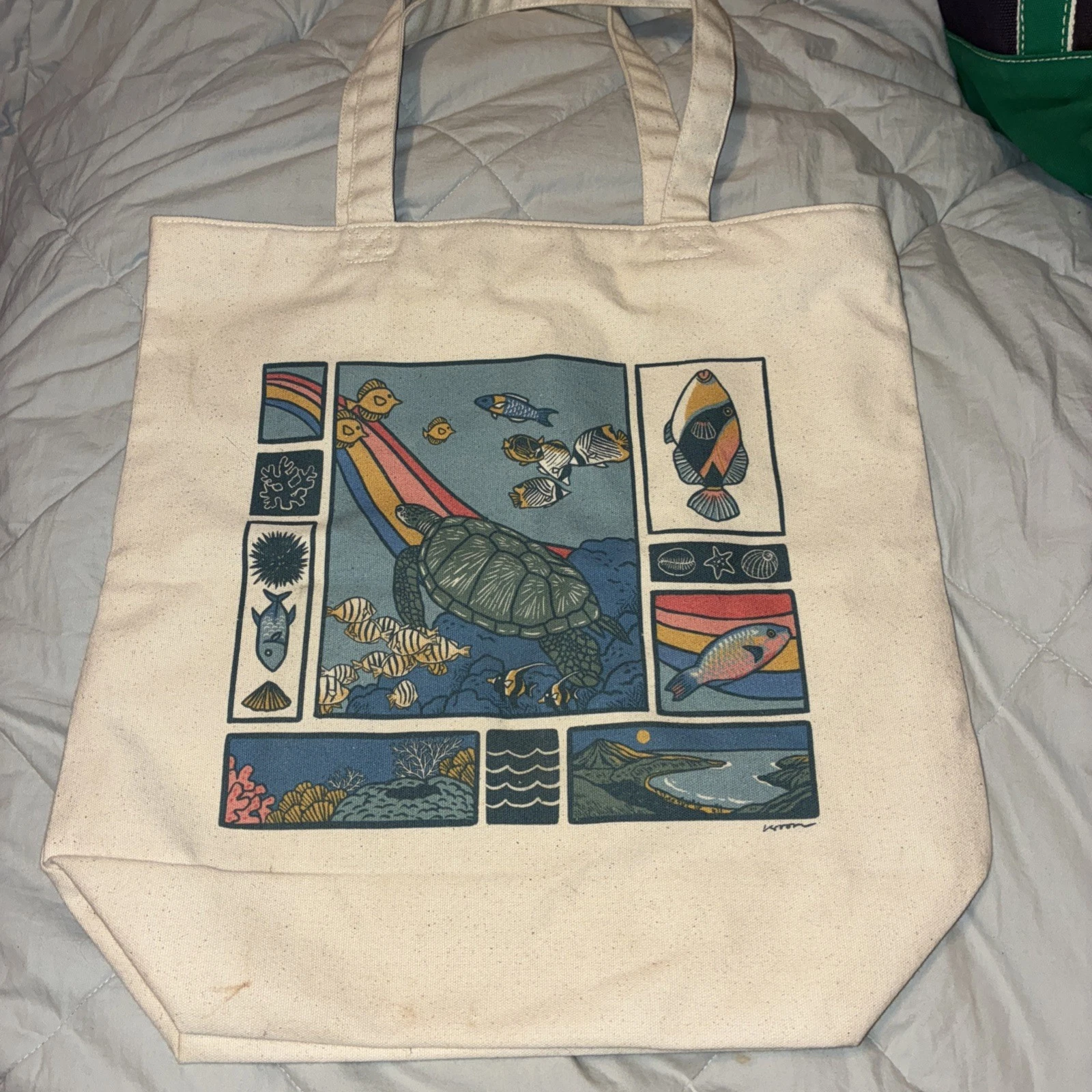 ll Bean Style Canvas Beach Bag Boat And Tote tropical fish sea turtle underwater