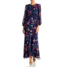 Eliza J Cascading Ruffle Maxi Dress Blue Multicolor Floral Womens Size 4