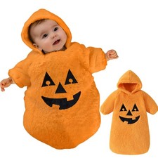 Baby Newborn Long Sleeve Hoodie Ghost Costume Pumpkin 01 Halloween Jumpsuit