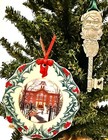 2 Longaberger Ornaments:Pewter Santa Key 2002, Porcelain 1800s Headquarters 1996 — photo 1