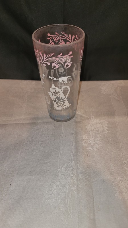 Vintage Atlas Hazel Drinking Glass Pink White and Blue