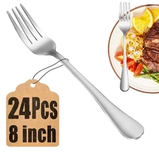 24 Piece Dinner Forks Set Food-Grade Stainless Steel Silverware Cutlery Metal