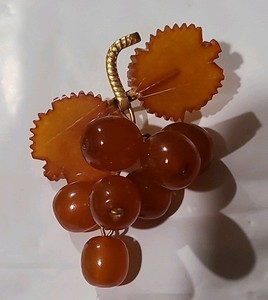Authentic Vintage Soviet Baltic Amber Grape Cluster Brooch Gold Plated Pin