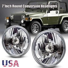 Universal 2pcs 7inch Round Conversion Headlights Chrome Clear Glass Lens Wbulb