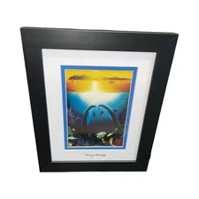 By Wyland Custom Framed "Paradise Found” Foil Stamped Kissing Dolphin Sunset