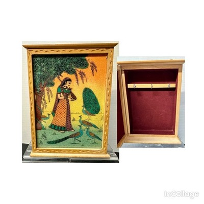 Rajasthani Indian Shisham Gemstone Painting Trinket/Key Box
