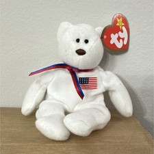 Ty Teenie Beanie Babies LibearTy the Bear White Plush with American Flag Tag