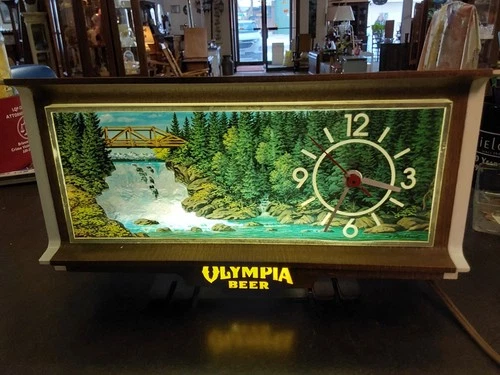 Vintage Olympia Beer Motion Waterfall Lighted Cash Register Sign And Clock Works