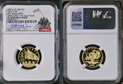 2025-W Proof $5 US Marine Corps Gold 250th Anniversary NGC PF70