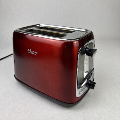 Oster 2 Slice Red Brushed Stainless Steel Toaster Toast /Bagel / Frozen GUC