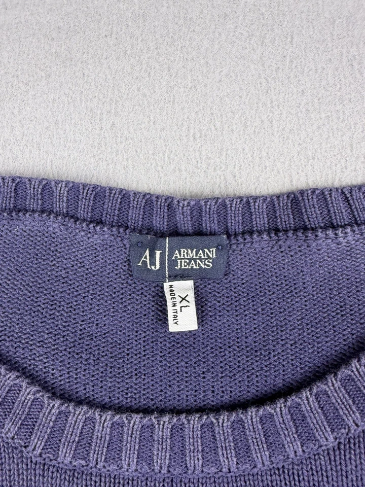 Винтажный Armani джинсы свитер мужской размер XL синий хлопок трикотажа легкий Италия  - Изображение 3 из 4