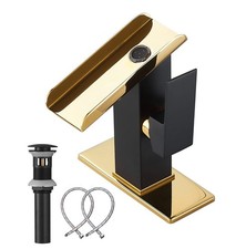 Black Waterfall Gold Spout Single Handle Bathroom Faucet 1-3 Hole 4 inch Deck