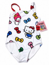 Hello Kitty And Friends Sanrio One-Piece Swimsuit Girls White  M 7/8 NWT SPF 50+