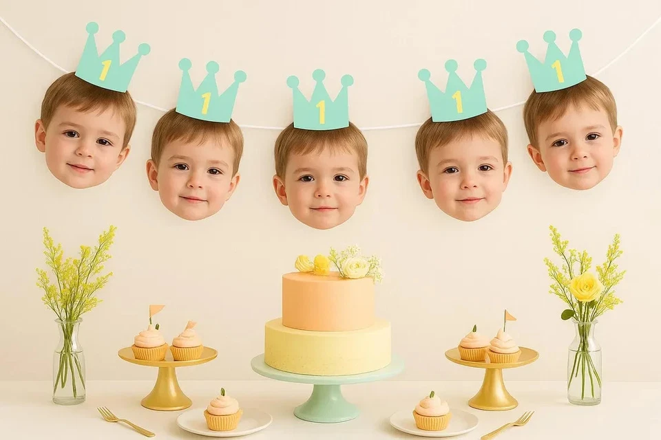 Banner de rosto personalizado personalizado decoração de banner de festa de aniversário Reino Unido - Imagem 3 de 4