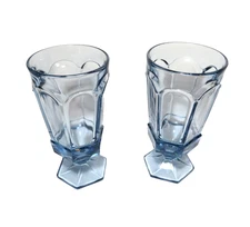 vintage set of 2 Fostoria Virginia blue water/iced tea goblet 6 7/8" high