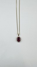 Red Spinel and Diamond Necklace In 9ct Yellow Gold , Vintage Hallmarked