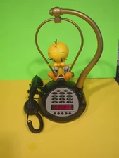 Vintage Tweety Bird Phone Alarm Hand Pushing Swing Tested/Works C Description 