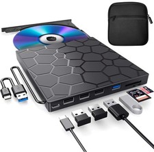 External CD/DVD Drive for Laptop 8-in-1 USB 3.0 with Carrying Case Burner