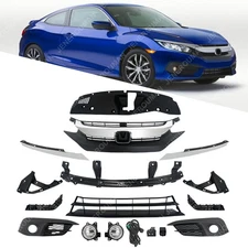 Grille Kit Front Brackets Radiator Cover Fog Lights For 16-19 Honda Civic 14Pcs