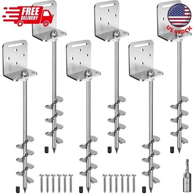 6 Pack 24'' Ground Anchors Screw in Shed Anchor with L Bracket