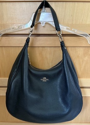 COACH HARLEY BLACK Pebbled Leather Hobo Shoulder Bag Gold Hardware