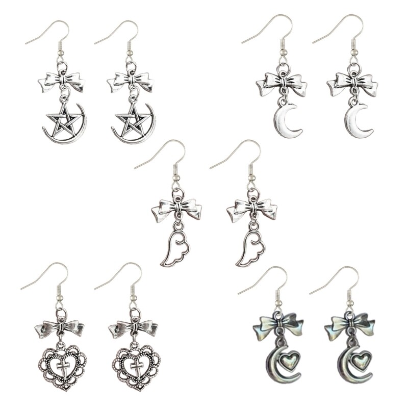 Stylish Heart Bowknot Dangle Earrings with Pendant Design