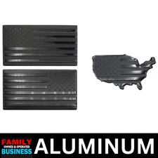 ALUMINUM American Flag Decal Sticker Car, Motorcycle, Patriotic Black/Silver