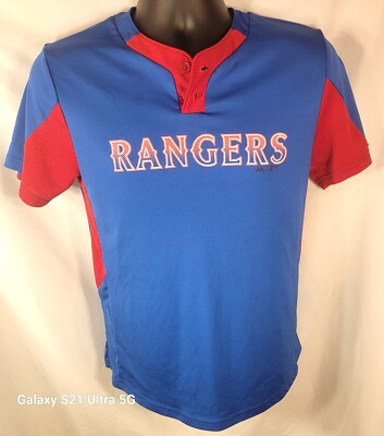 Majestic-Boy's blue/red MLB Texas Rangers Cool Base pullover
