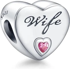 Authentic Pandora Sterling Silver Wife Love Heart Charm Bead 798249PCZ