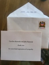 1994 Jackie Kennedy Memorial Thank You Card w/ Envelope – From JFK Jr & Caroline