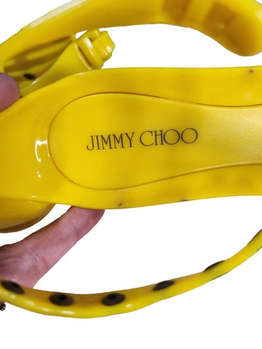 Jimmy Choo TG 39 Jelly Flats con cinturino alla caviglia stile Mary Jane in giallo - Foto 7 di 14