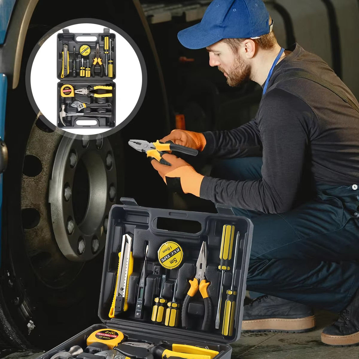 Set di Strumenti 13in1 Pezzi Kit Attrezzi Casa Auto con Custodia per Riparazioni - Miniatura 3