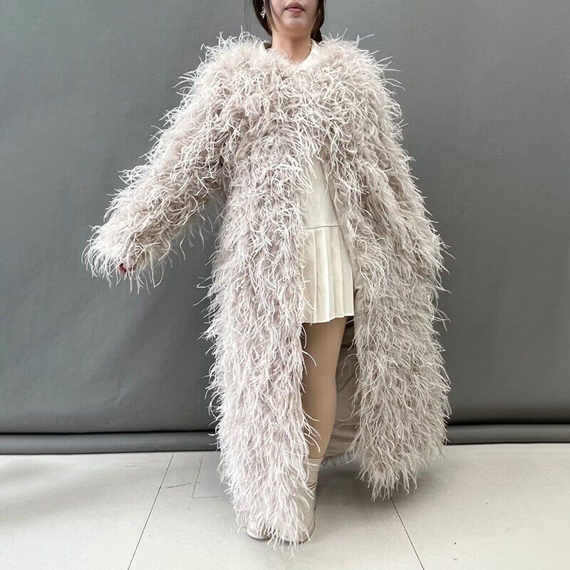 2024 Lady Fluffy Ostrich Feather Coat Solid Color Wedding 2024 Lady Fluffy Ostrich Feather Coat Solid Color Wedding