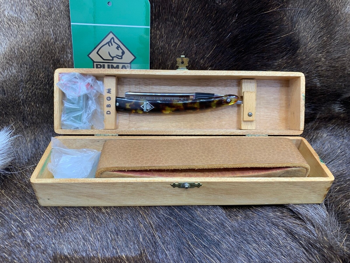 Pre 64 Puma 63 5/8 Gold Straight Razor With Gold Etch Puma Presentation Box