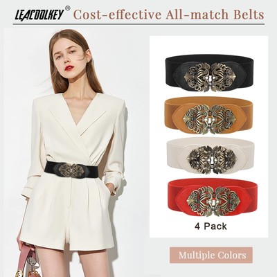 4 Pack Women Vintage Wide Waist Belt for Dress Elastic Cinch  display picture 1