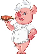 Pig pork chop chef Mascot sticker trailer cafe van food cafe decal (choose size)