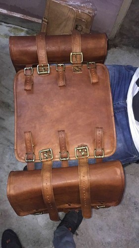 Saddlebags Motorcycle 2 x Side Brown Leather Pouch Saddle Panniers 2 Bags New - Picture 9 of 11