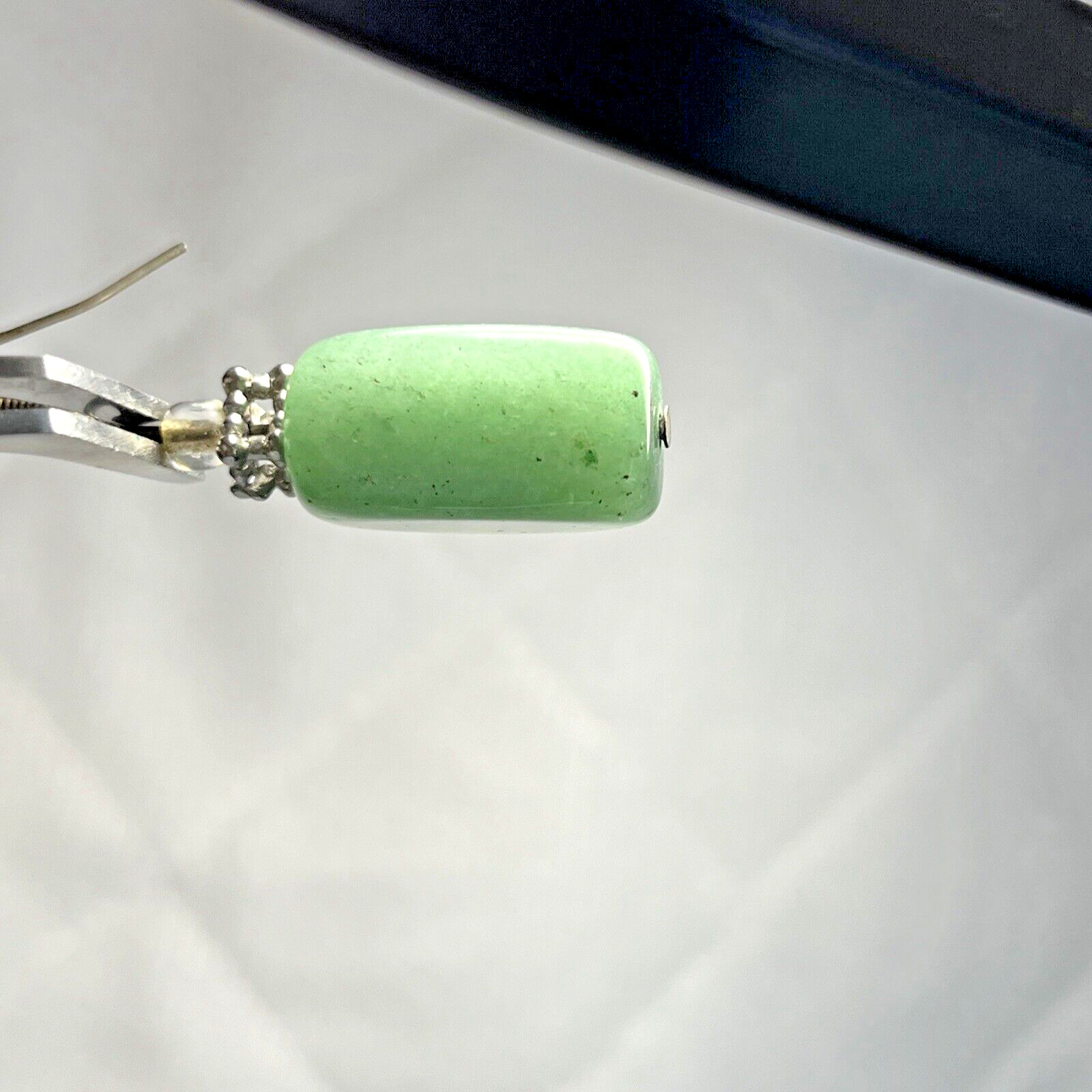 Jade rectangle Dangle Earrings Silver Tone Bead - image 4