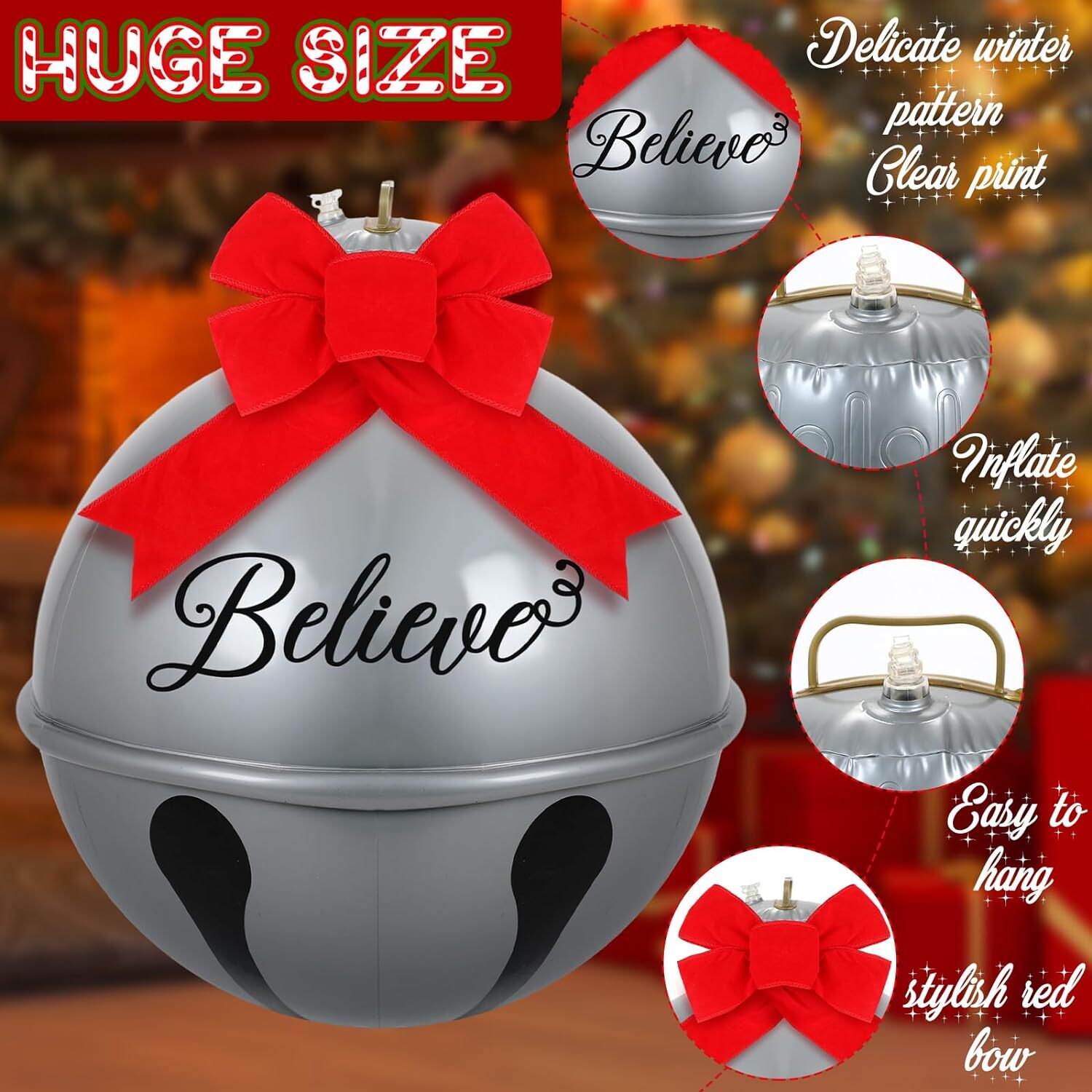 Light up Giant Christmas Jingle Bell 24 Inch LED Jumbo Christmas