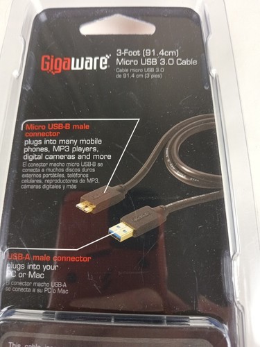 *NEW* GIGAWARE 3-FOOT(91.4CM) MICRO USB 3.0 CABLE PC-MAC-2602583 - Picture 5 of 5