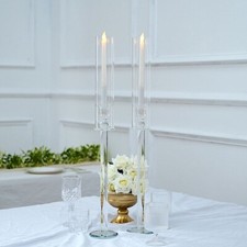 2 CLEAR 26" Crystal Hurricane Taper CANDLE HOLDERS Cylinder Glass Shades Party