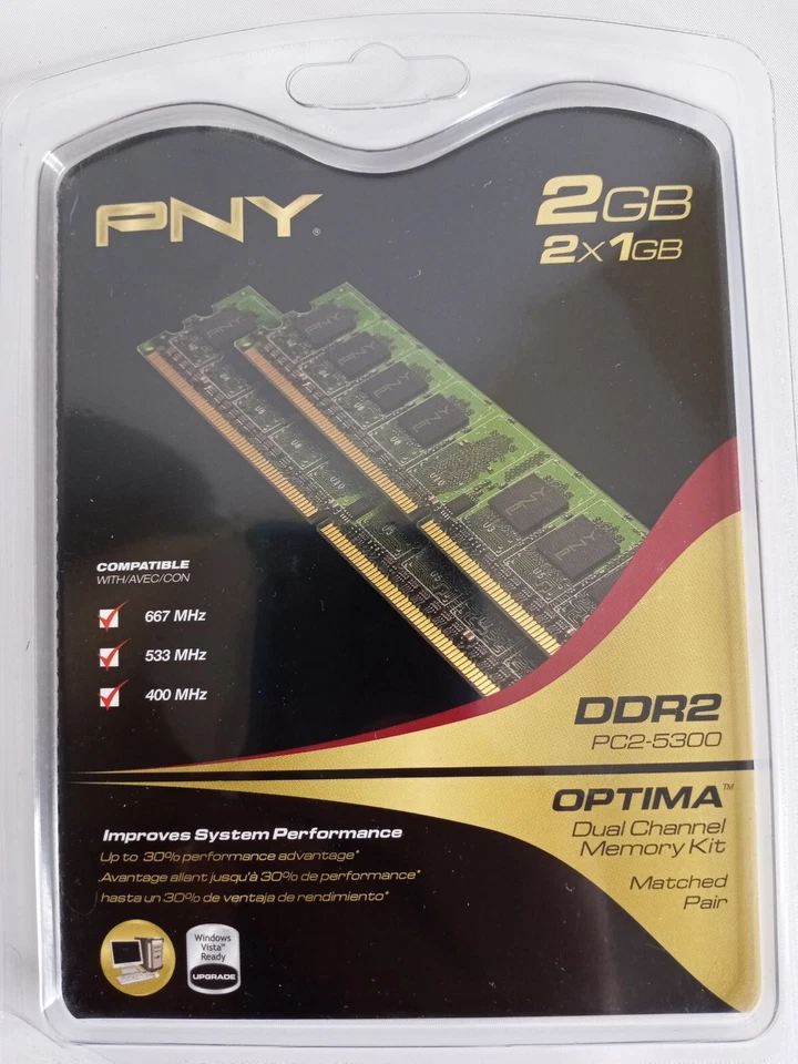 Pny Pc2-5300 2 GB Dimm 667 MHz ddr2 Memory md2048kd2-667 - Image 2 of 4