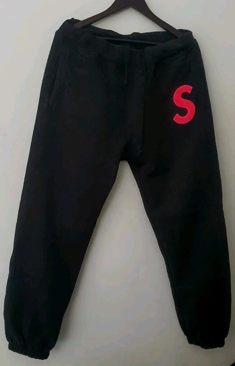 FW19 Supreme S Logo Jogginghose Hose Größe M Medium Schwarz Pink Chenille Logo