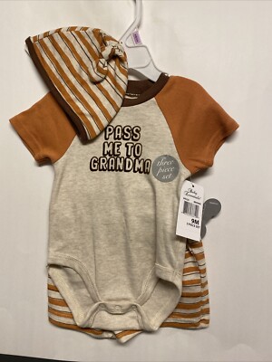 NWT Baby Essentials ''pass Me To Grandma  Baby Boy 3PC SET SZ 9 M