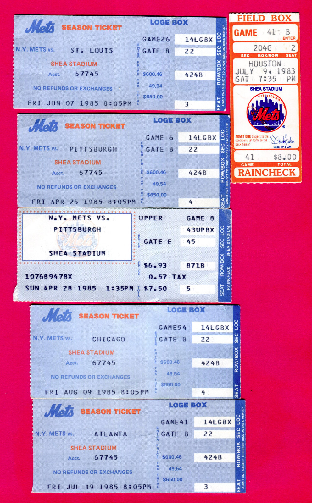 GREAT LOT! 12 METS TICKET STUBS...1983/1985/1987 AT SHEA eBay