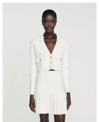 Sandro Women's lapel white Suit collar single-breasted Knitted Coats Jackets