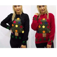 New Flash Light Unisex Xmas Christmas Tree Knitted Jumper Novelty Pull Over Tops
